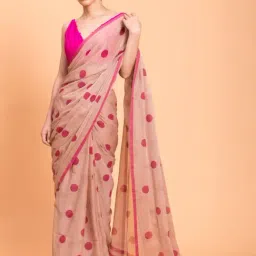 Suta Beige & Pink Cotton Polka Dots Saree Without Blouse-image-11