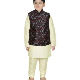 SG Yuvraj Kids Navy & Cream Printed Full Sleeves Kurta Set-picture-32
