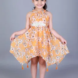 Lil Drama Kids Light Orange Floral Print Dress-picture-13
