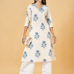 Rangmanch by Pantaloons White Cotton Printed A Line Kurta image 4