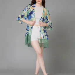 PURYS White & Green Printed Kimono image 4