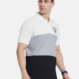 Octave White & Black Cotton Regular Fit Colour Block Polo T-Shirt image 4