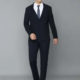 Louis Philippe Permapress Navy Blue Slim Fit Striped Two Piece Suits-picture-41