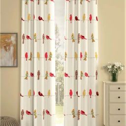 Urban Space Beige & Red Cotton 7 Ft. Door Curtain With Stianless Steel Rings - Set of 2-picture-14