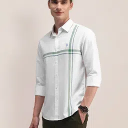 U.S. Polo Assn. White Cotton Regular Fit Striped Shirt image 4