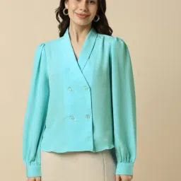 Allen Solly Blue Polyester Solid Shirt-image-35