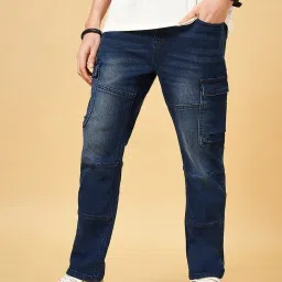 SF Jeans by Pantaloons Dark Blue Cotton Straight Fit Cargo Jeans image 4