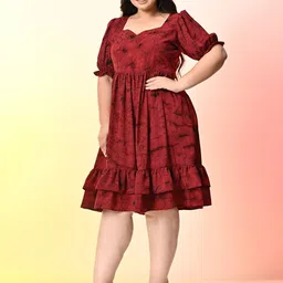 PrettyPlus by Desinoor.com Plus Size Tie and Dye Puff Sleeve Fit & Flare Dress image 4