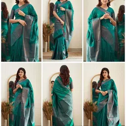 Aman's Impero Woven Design Zari Silk Blend Handloom Banarasi Saree-picture-30