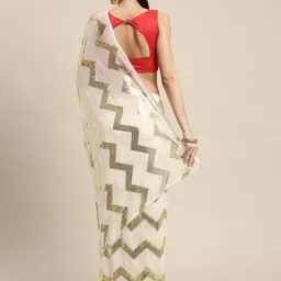 VAIRAGEE White & Silver Geometric Embroidered Saree image 3