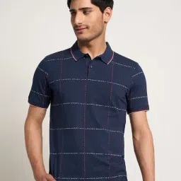 Peregrine By Pantaloons Agean Blue Slim Fit Check Polo T-Shirt-image-14