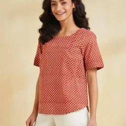 Fabindia Rust Printed Short Sleeves Top image 4