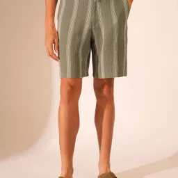 Selected Homme Green Regular Fit Striped Shorts image 4