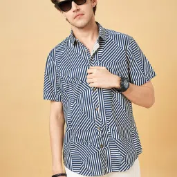 SF Jeans by Pantaloons Dark Blue Slim Fit Printed Shirt image 4