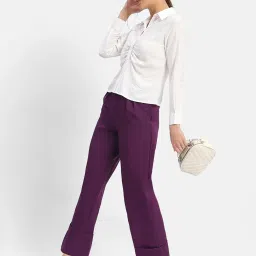 MADAME Purple Straight Fit Mid Rise Trousers image 4