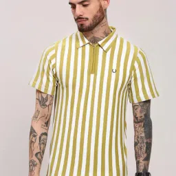 showoffff Showoff Green Cotton Slim Fit Stripes T-Shirt-picture-13