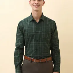 Allen Solly Green Cotton Slim Fit Checks Shirt-picture-23