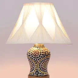Aura Off White & Yellow Textured Glass Frustum Shaped Table Lamp image 5