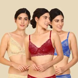 AROUSY Maroon & Blue Self Pattern Bra Panty Set - Pack Of 3-picture-33