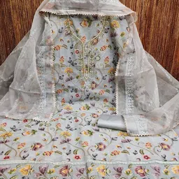 VARNI FABRICS Printed Organza Semi-Stitched Dress Material image 3