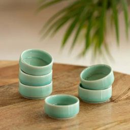 ExclusiveLane Sea Green Ceramic Hand Glazed Chutney & Dip Bowls (0.18 L) - Set of 6-picture-38