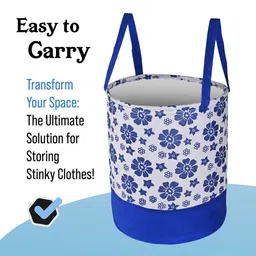 Kuber Industries Blue & White 3 Pieces Floral Printed Foldable Laundry Bags 45 L Each image 4