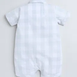 Polka Tots Unisex Kids Green Half Sleeve Checks Print Shirt Romper With Bow image 2