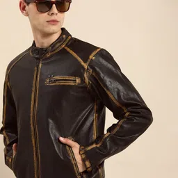 Being Human Men Brown Gold-Toned Striped Lightweight Bomber Jacket-picture-32