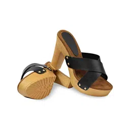 SHOE LAB Women Solid Peep Toe Buckles Leather Peep Toes image 2