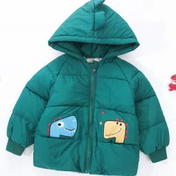 Kookie Kids Full Sleeves Padded Jacket Dino Print - Green image 1