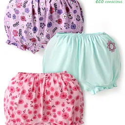 Babyoye Cotton Elastane Knit Bloomers With Floral Print Pack Of 3 - Purple Pink & Light Blue-picture-12