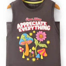 Doreme Cotton Knit Sleeveless T-Shirt with Floral & Text Print - Grey-picture-11