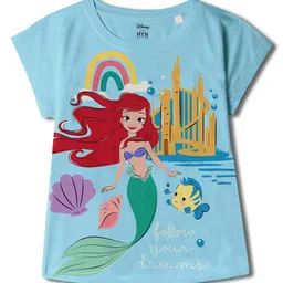 Wear Your Mind Cotton Blended Disney The Little Mermaid Featuring Half Sleeves Ariel Printed Top - Sky Blue-picture-14
