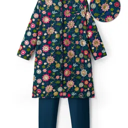 Pine Kids Woven Full Sleeves Kurta Pajama Set with Floral Embroidery & Sequin Detailing - Navy Blue-image-37