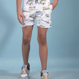 CRIMSOUNE CLUB Cotton Dinosaurs Printed Shorts - White-picture-11