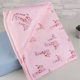 Zero Interlock Knit Hooded Towel With Animal Print L 84 x B 83 cm - Baby Pink-picture-21
