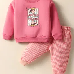 CUCUMBER Fleece Knit Full Sleeves Winter Wear Night Suit With Card Print - Olive Green-picture-18