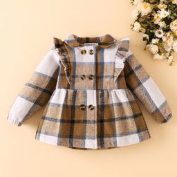 Mark & Mia Full Sleeves Flared Checks Winter Jacket - Brown & White-picture-41