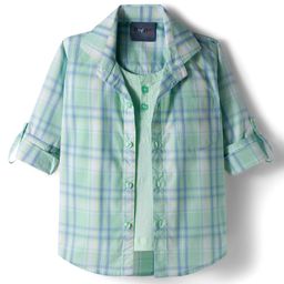 Dapper Dudes Full Sleeves Checked Shirt With Attached Tee - Pista-picture-20