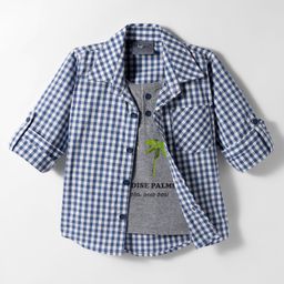 Dapper Dudes Full Sleeves Gingham Checked Shirt With Attached Tee - Grey-picture-36