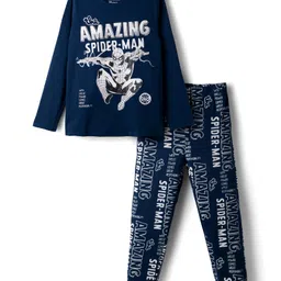 Honeyhap Marvel Single Jersey Knit Full Sleeves Night Suit with Spider Man Graphics - Navy Blue-picture-17
