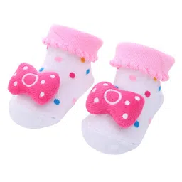 Mumslap Pack Of 2 Bow & Strawberry Detailed Anti Skid Socks -  Pink image 2