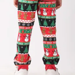 Anthrilo Fleece Knit Christmas Theme Snowman & Gift Printed Winter Joggers - Red image 3
