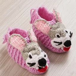 MayRa Knits Hand Knitted Woven Pack Of 2 Animal & Floral Applique Detailed Crochet Booties - Brown & Purple image 4