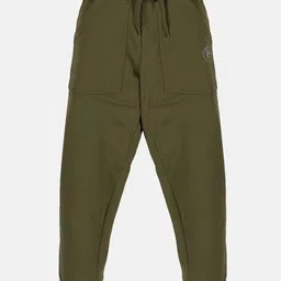 Kiddopanti Full Sleeves Brand Name Placement Printed Hooded Sweatshirt & Fleece Track Pant Set - Military Green image 5