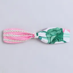 TINY MINY MEE Silk Half Sleeves Floral Printed Lace Embellished Dress With Headband & Pouch Attached Belt - Multi Colour image 5