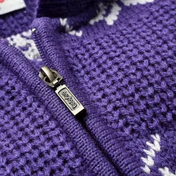 Babyhug Knit Full Sleeves Hooded Front Open Sweater With Floral & Cable Knit Design - Purple image 4