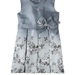 SNAZZYGIRL Girls Grey Floral Print Knee Length Pleated Dress-picture-17