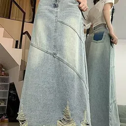StyleCast Flared Distressed Maxi Denim Skirts-picture-22