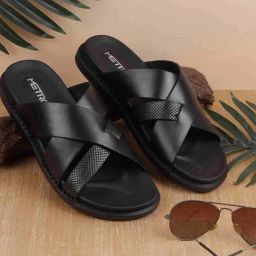 Metro Men's Black Cross Strap Sandals-picture-3